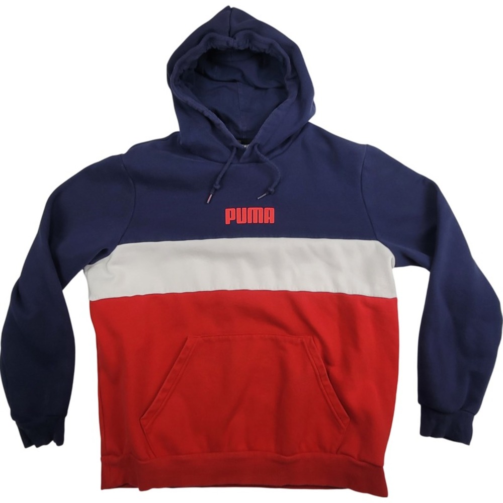 Puma Color Block Hoodie Red White Blue Men's XL Pullover Casual Wear